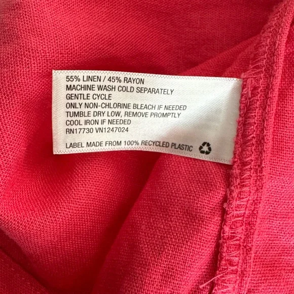 Universal Thread Pink Linen Flowy Short Sleeve A-Line Short Dress V-Neck Pocket - Picture 9 of 12